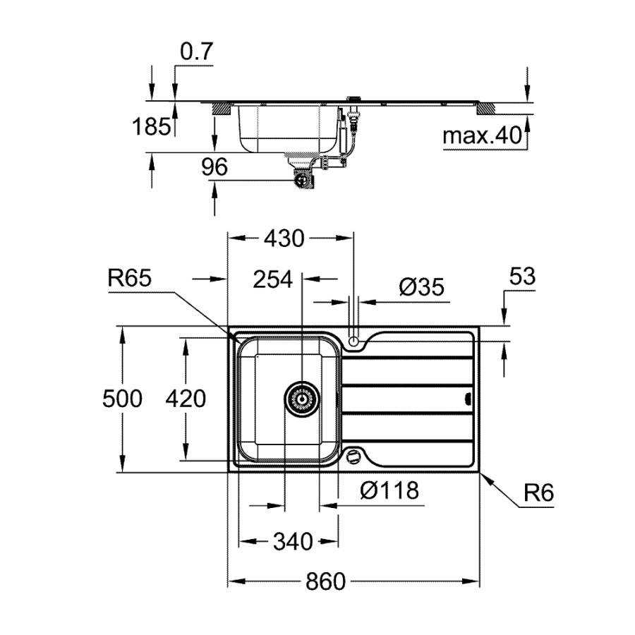 Комплект кухонної мийки і змішувача Grohe K500 (31573SD1)