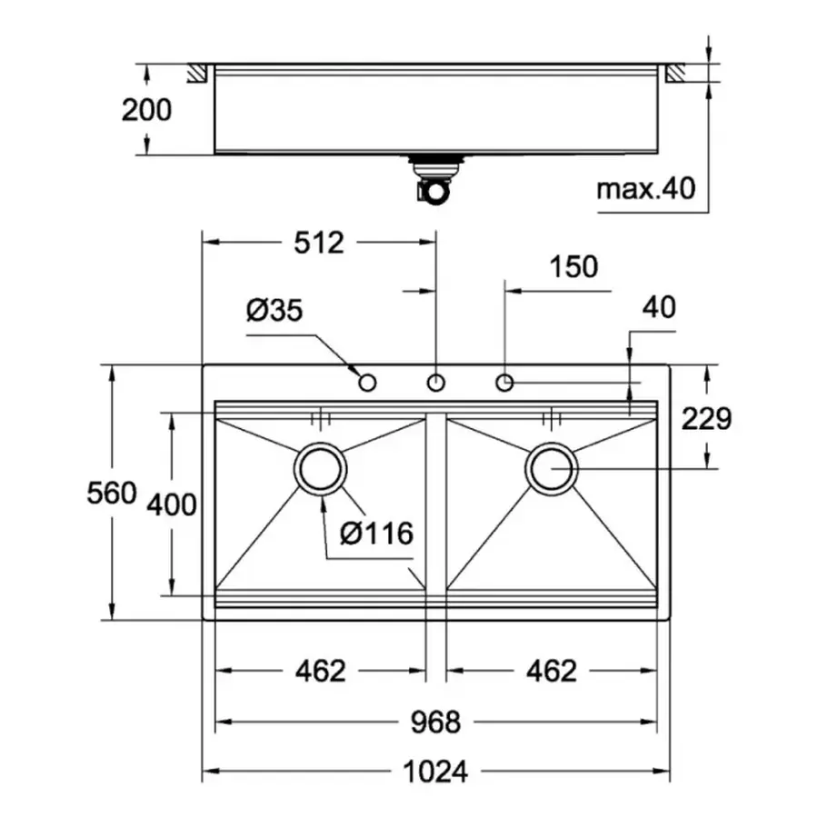 Мийка кухонна Grohe EX Sink K800 Подвійна (120 cm) (31585SD0)