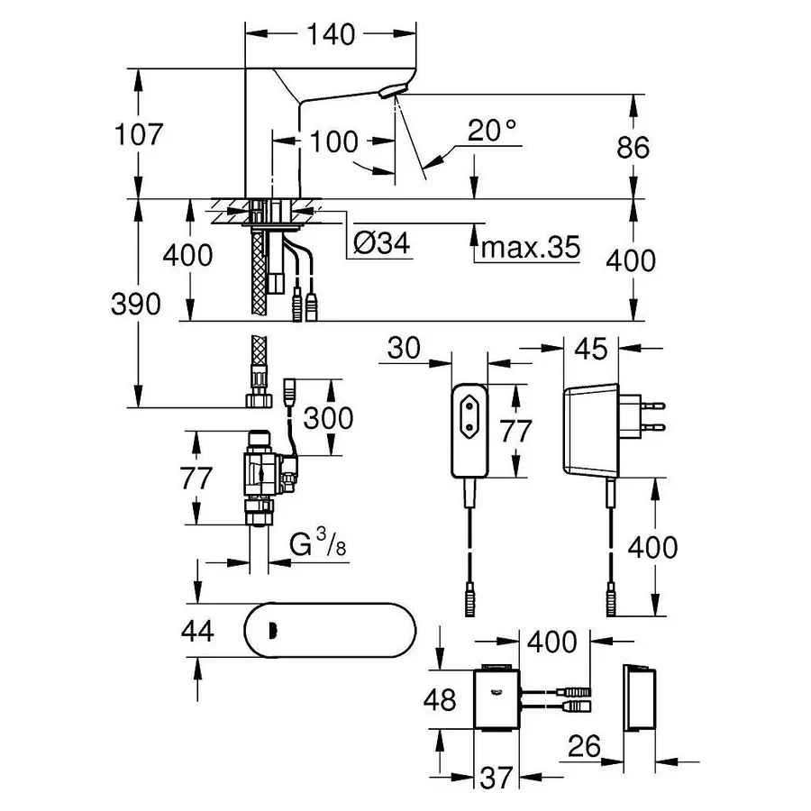 Монокран на одну воду сенсорний Grohe Euroeco Cosmopolitan E Bluetooth (36409000)