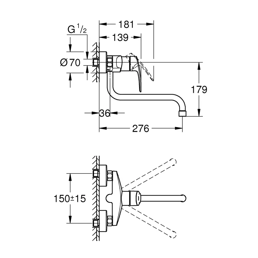 Змішувач для кухні для настінного монтажу Grohe Eurosmart New (32224003)