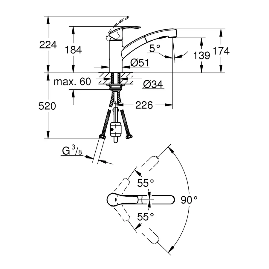 Змішувач для кухні з висувним виливом Grohe Eurosmart (30305000)