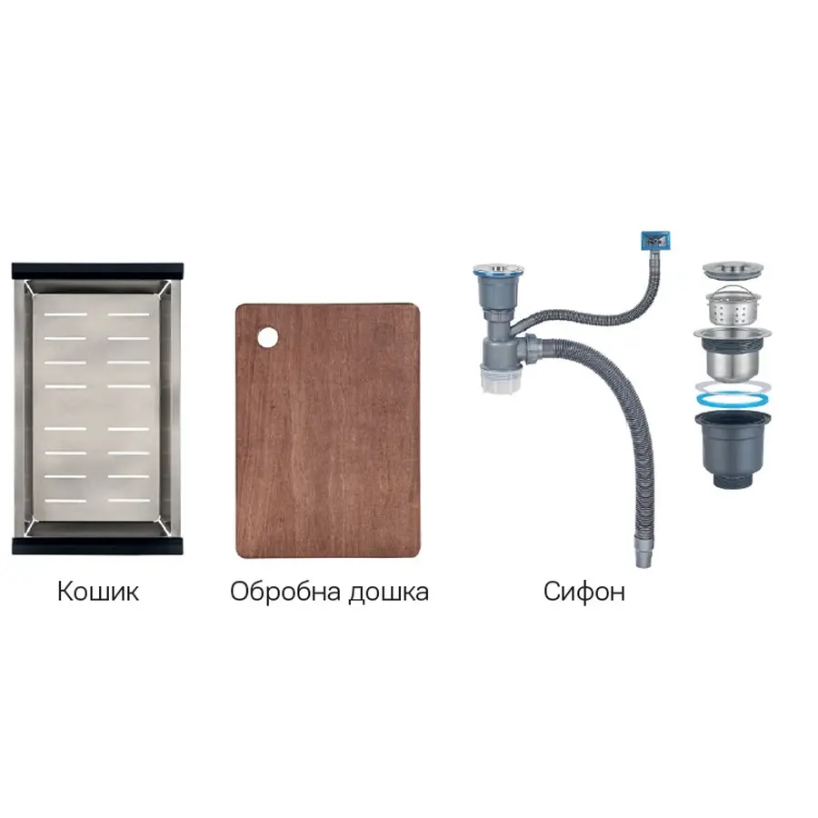 Мийка Zerix ZH7545-SET-05 DECOR NANO-BLACK (3.0/0.8) з нерж. сталі, комплект (графіт) (ZM5582)