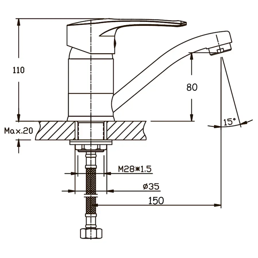 Змішувач для умивальника Haiba Germes 555 (вилив 15 см) (HB0143)