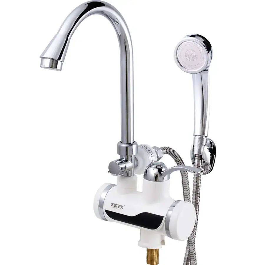 Водонагрівач 3,3 kW проточний, з індикатором температури, на мийку ZERIX ELW08-E (зі шлангом та лійкою) (ZX0454)