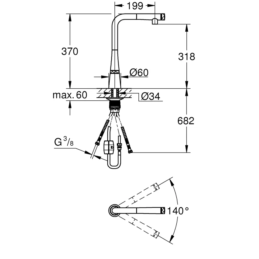 Змішувач для кухні з висувним виливом Grohe Zedra SmartControl (31593DC2)