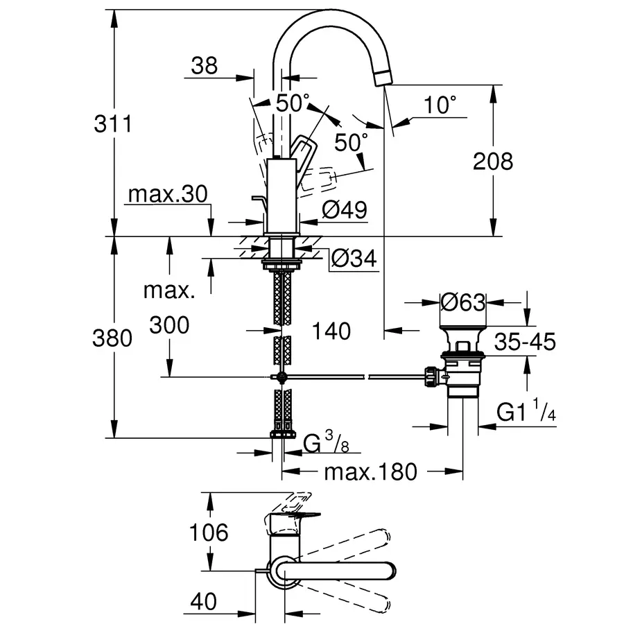 Змішувач для раковини L-розміру Grohe BauLoop New (23763001)