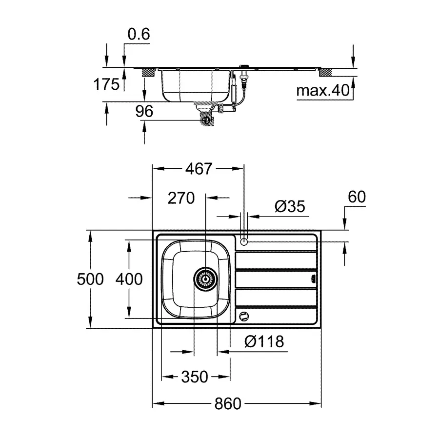 Комплект кухонної мийки і змішувача Grohe K200 (31562SD1)