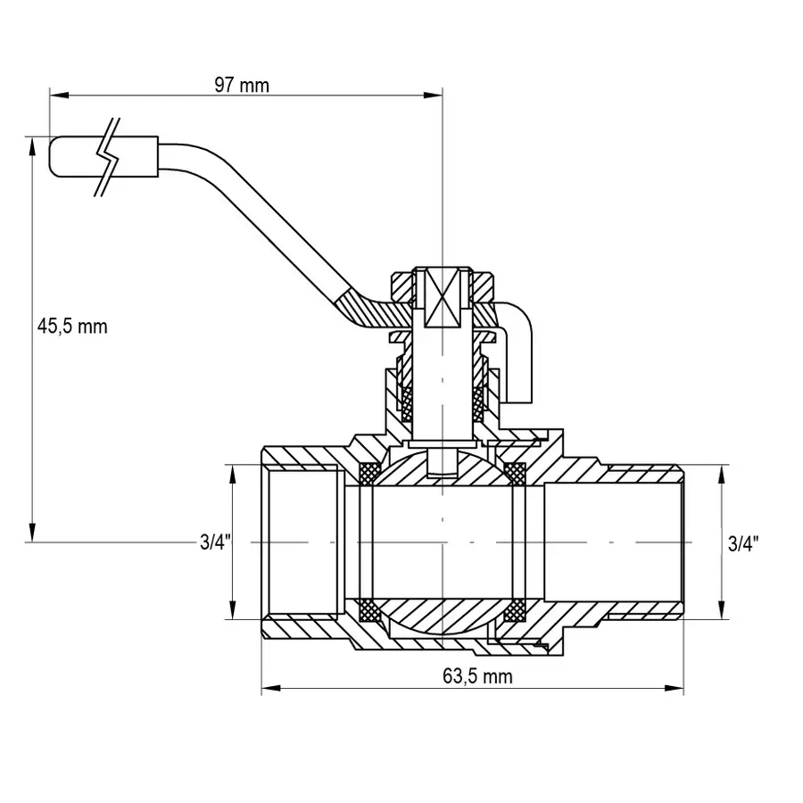 Кран кульовий KOER KR.215.G - 3/4" FM ГШВ YELLOW, ручка "важіль" жовта (KR0117)