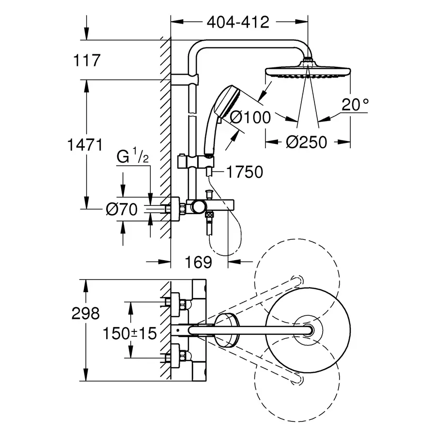 Душова система з термостатом для ванни Grohe New Tempesta Cosmop. System (26672000)
