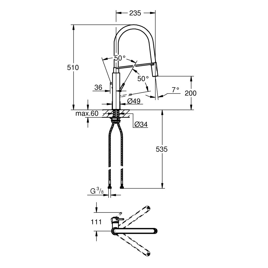 Змішувач для кухні з гнучким виливом Grohe Concetto new (31491000)