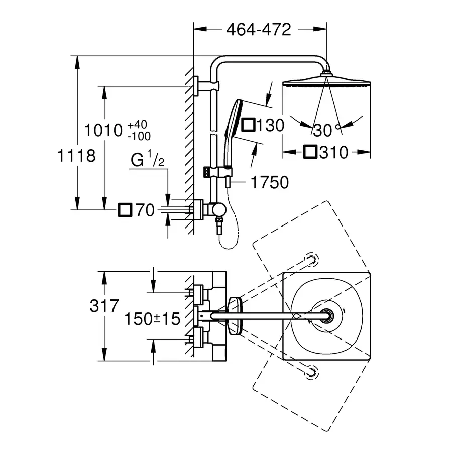 Душова система з термостатом для душа Grohe Rainshower System (26649000)
