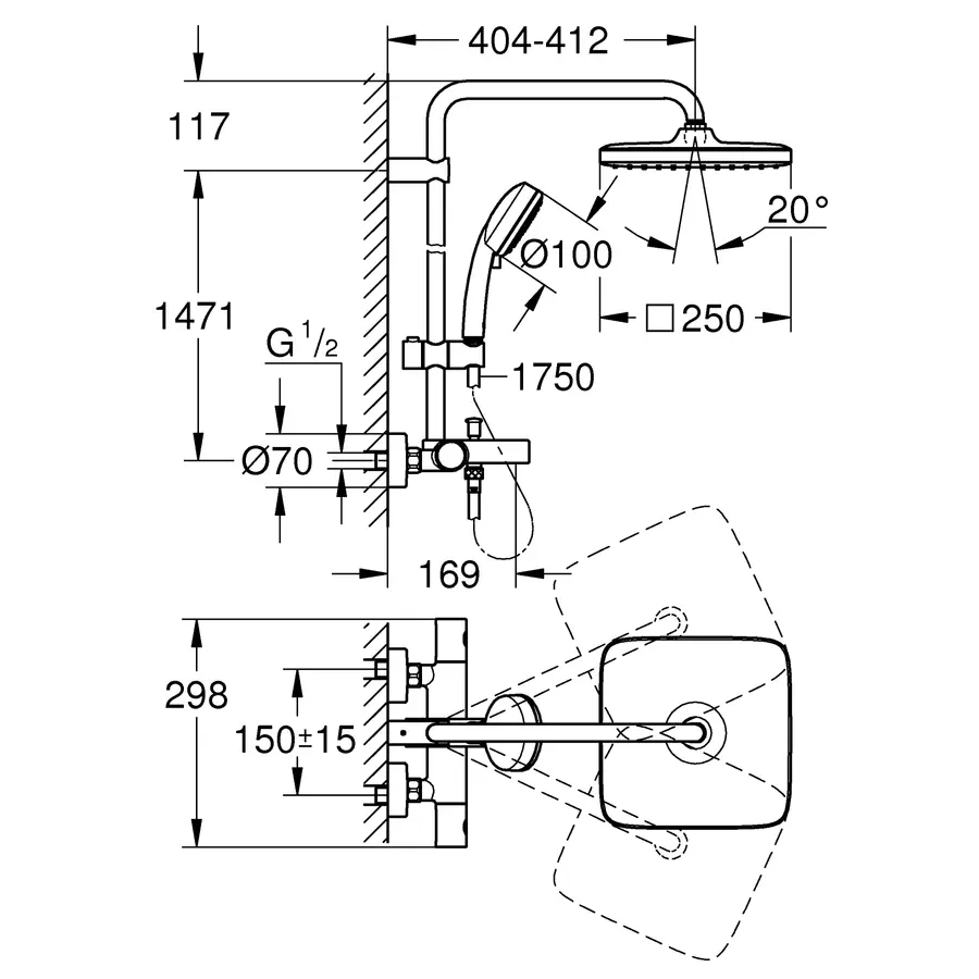 Душова система з термостатом для ванни Grohe New Tempesta Cosmop. System (26691000)