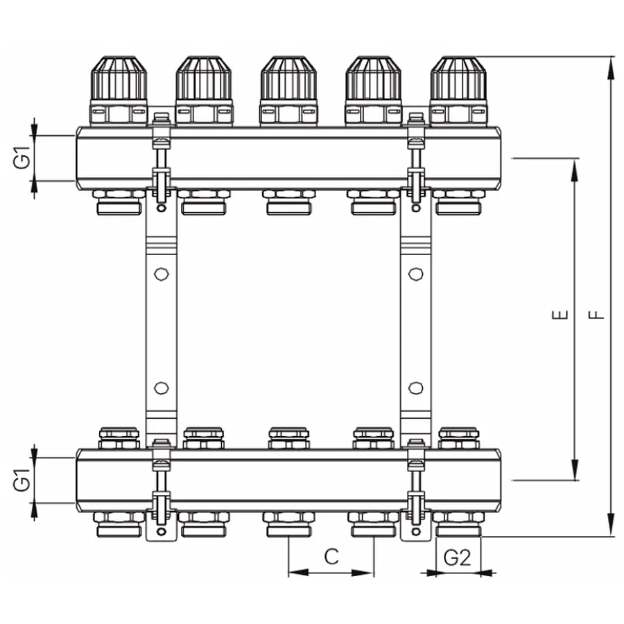 Колекторний блок з термостатичними клапанами Koer KR.1100-09 1"x9 ways (KR2635)
