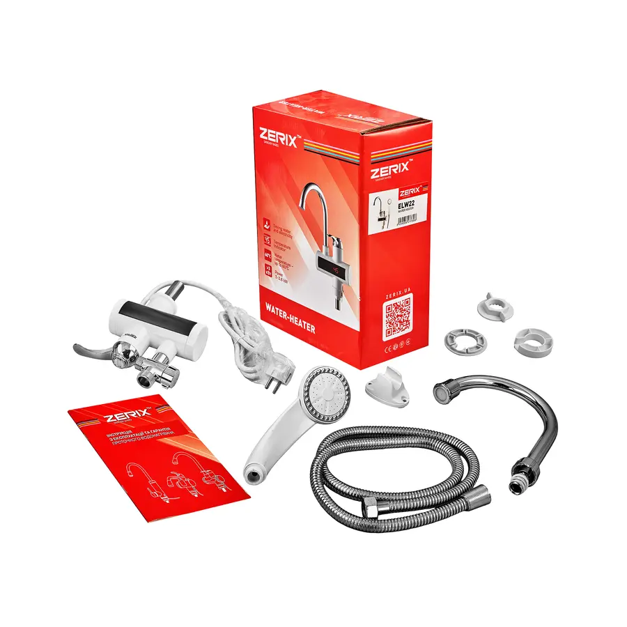 Водонагрівач 3,3 kW проточний, на мийку ZERIX ELW22 (зі шлангом та лійкою) (ZX4773)