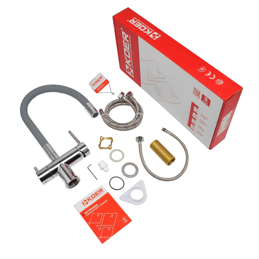 Кухонний змішувач з силік. виливом і вих. для питної води KOER KB-72002-01 (KR3383)