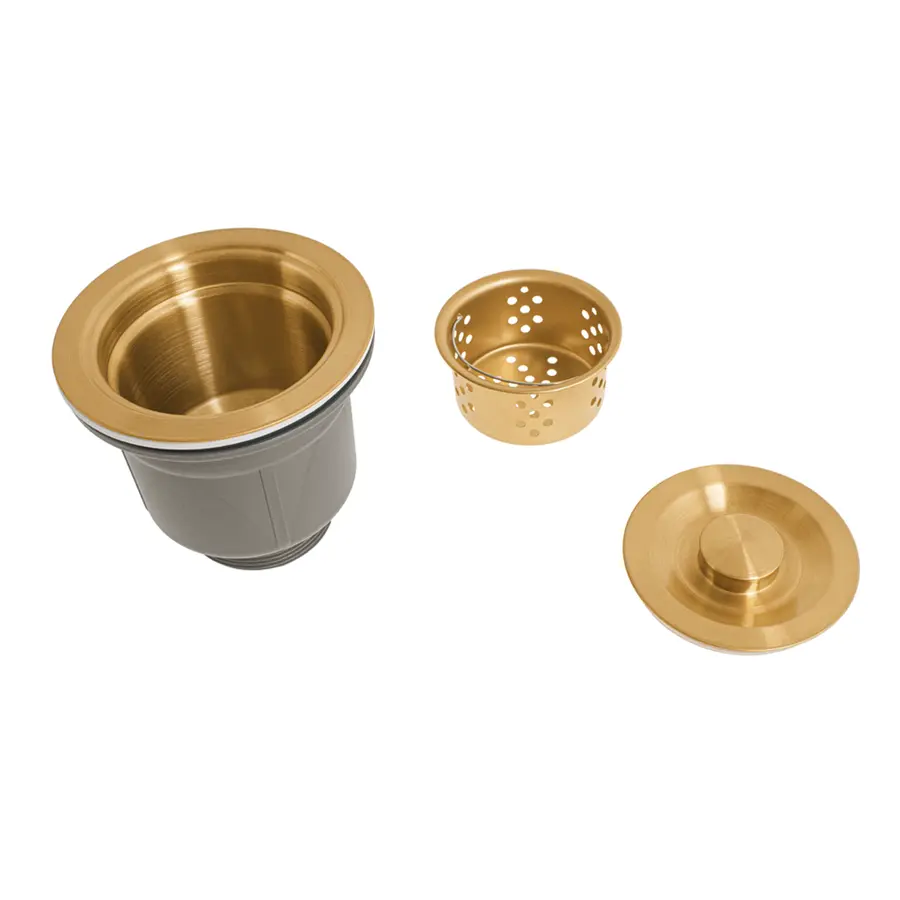 Золотий сифон для мийки на кухню з нержавійки з переливом