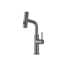 Змішувач на кухню водоспад з висувною лійкою графіт Nett LGr-35