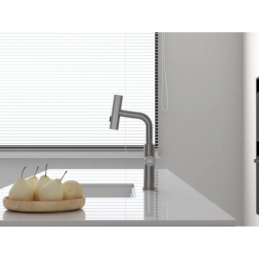 Змішувач на кухню водоспад з висувною лійкою графіт Nett LGr-35