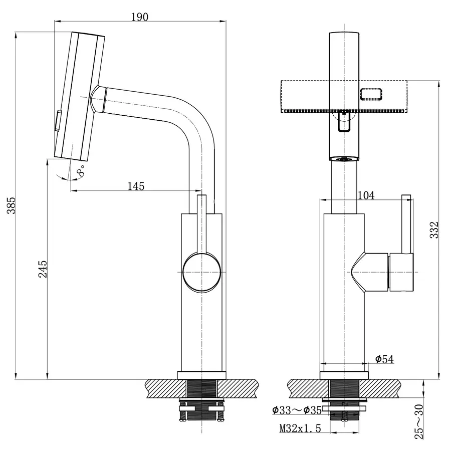 Змішувач на кухню водоспад з висувною лійкою графіт Nett LGr-35