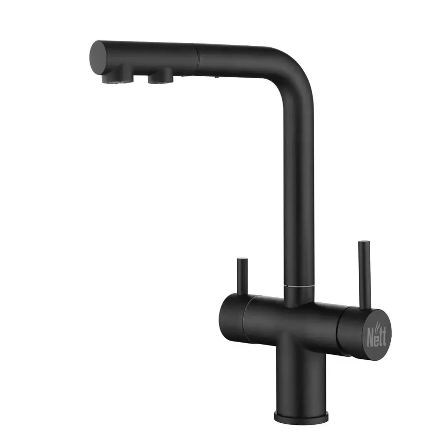 Комплект чорної мийки на кухню та змішувача з нержавіючої сталі NB-7042