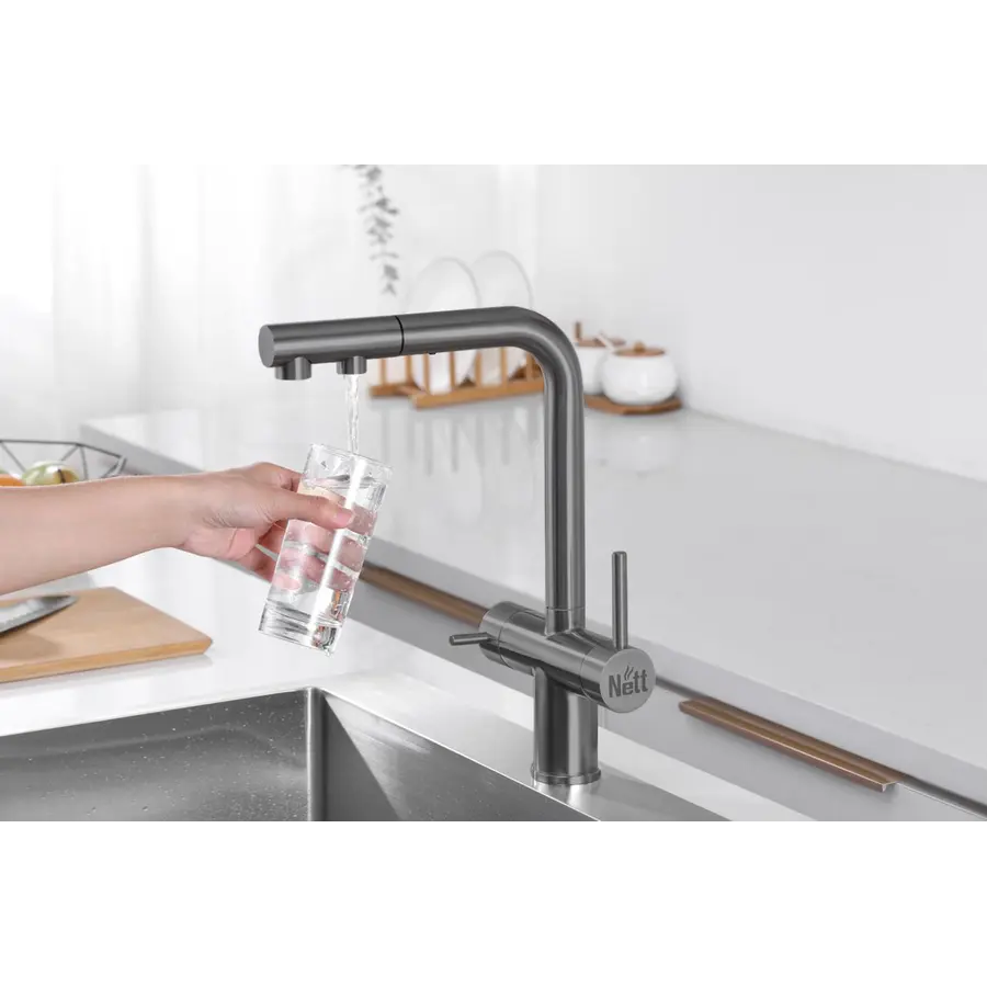 Комбінований змішувач на кухню графітовий 4в1 Nett FWGr-33