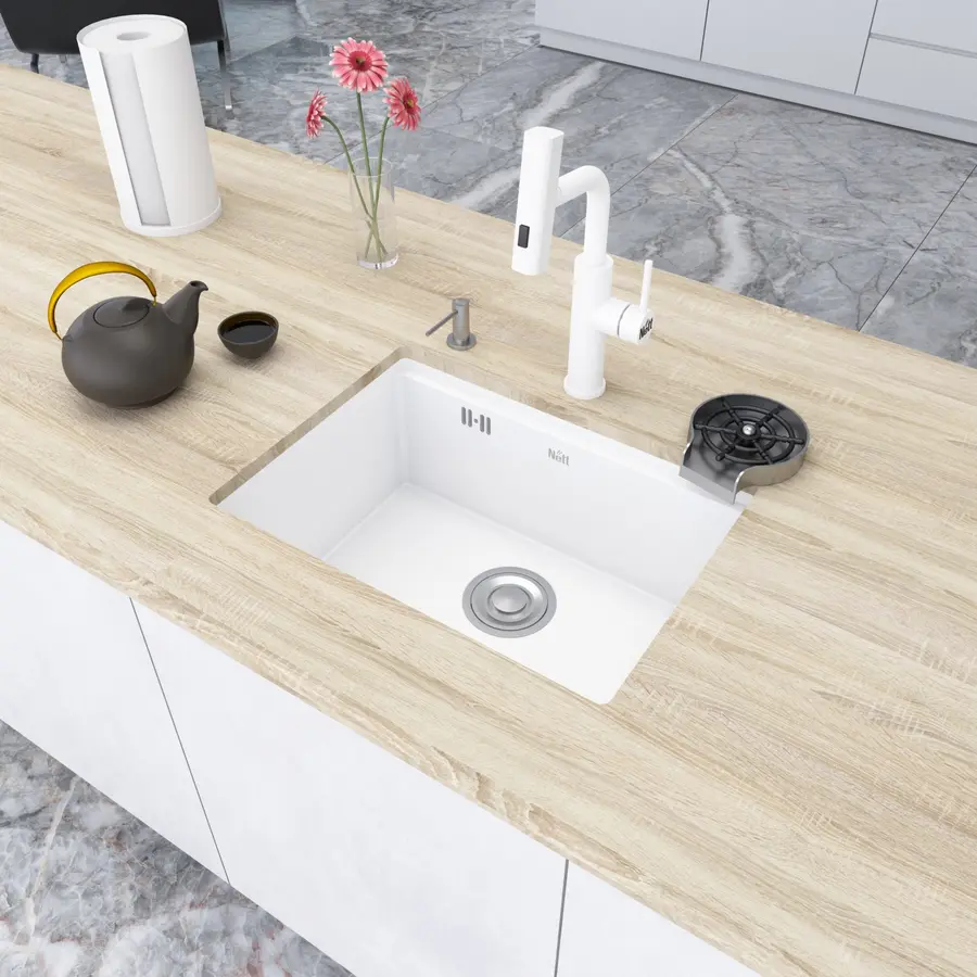 Кухонна мийка біла під стільницю 1.5 мм з нержавіючої сталі Nett NW-5742