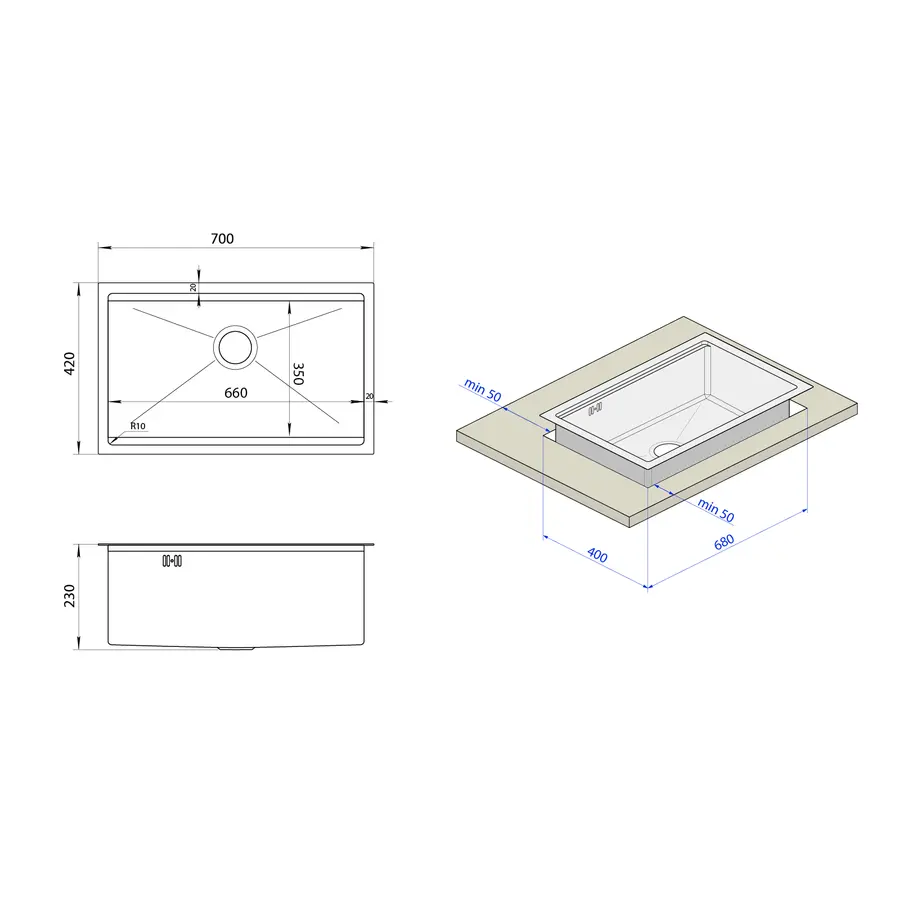 Біла мийка на кухню під стільницю 1.5 мм з нержавіючої сталі Nett NW-7042 Біла мийка на кухню під стільницю 1.5 мм з нержавіючої сталі Nett NW-7042