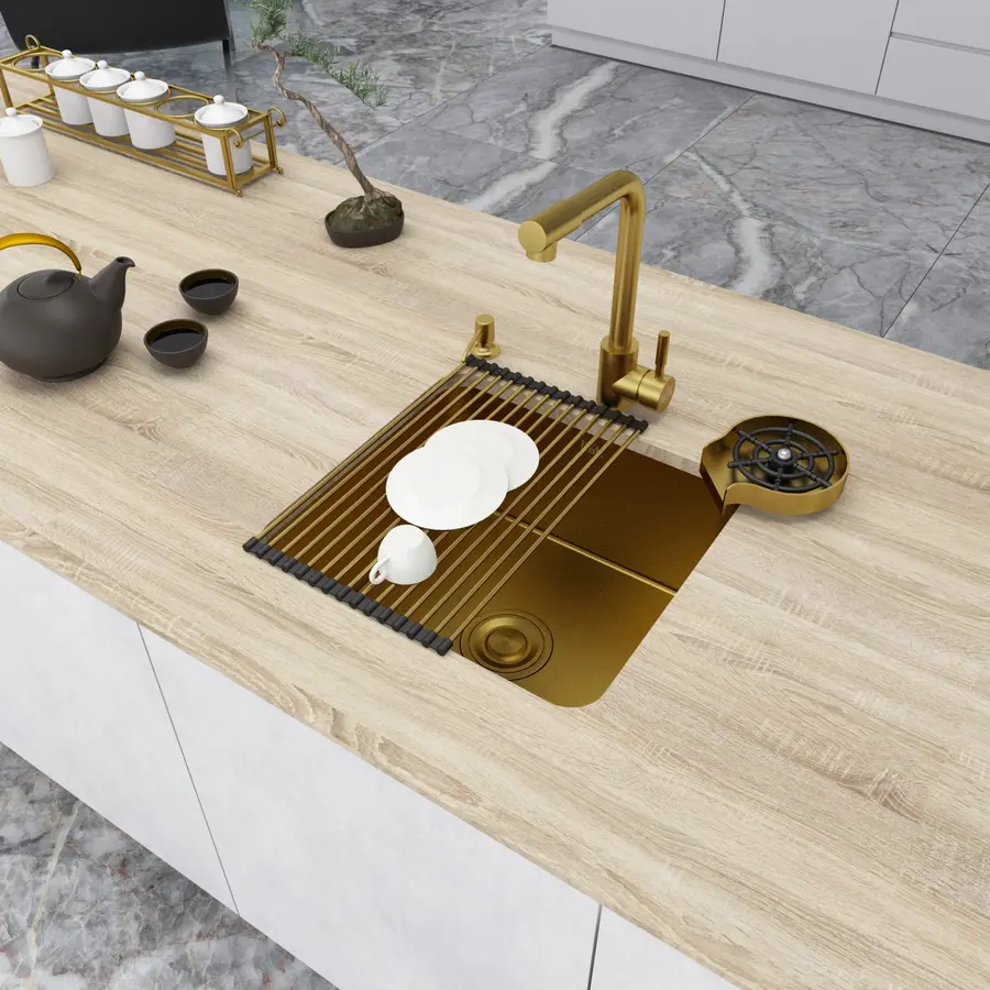 Золота мийка для кухні з нержавійки 45 см в стільницю Nett NG-4643