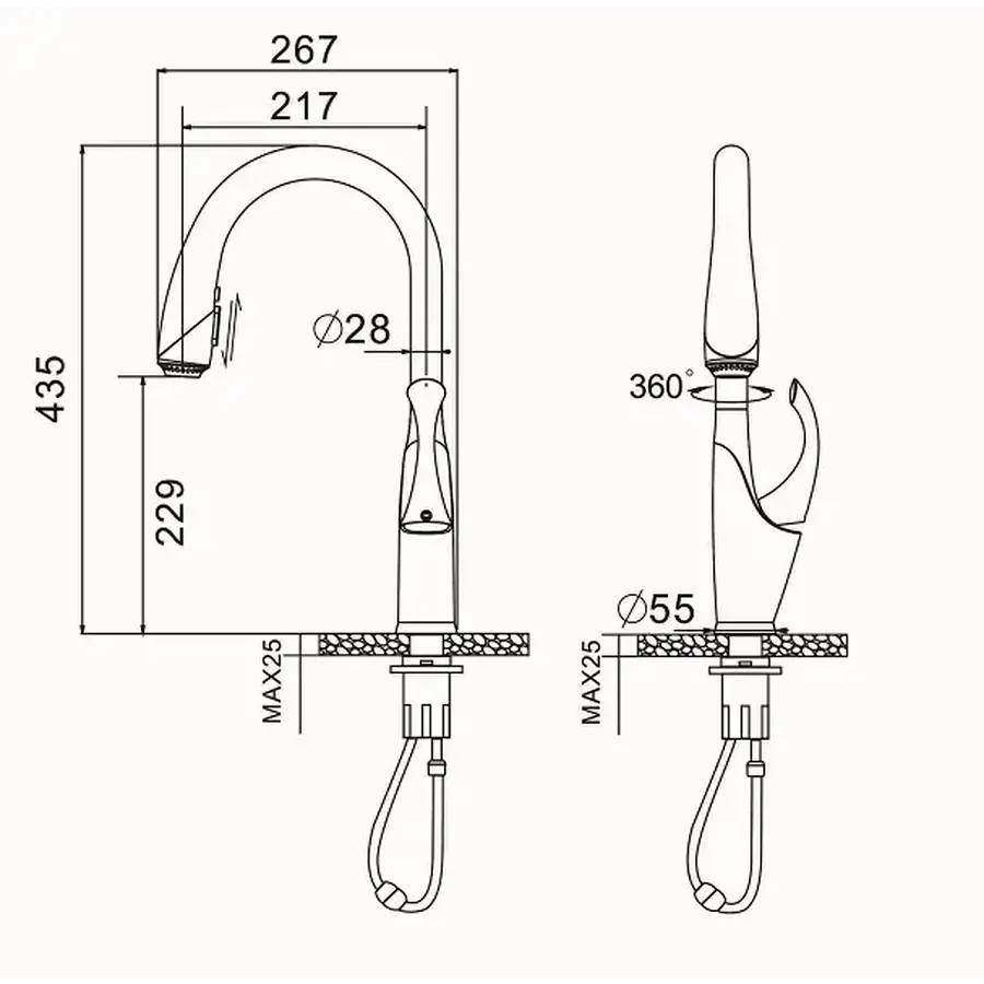 Кухонний змішувач для кухні чорний з висувним виливом "Лебідь" Nett SBB-435