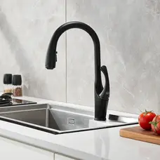 Кухонний змішувач для кухні чорний з висувним виливом "Лебідь" Nett SBB-435