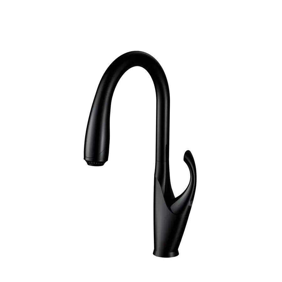 Кухонний змішувач для кухні чорний з висувним виливом "Лебідь" Nett SBB-435