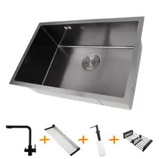 Комплект чорної кухонної мийки та змішувача з нержавіючої сталі NB-6845