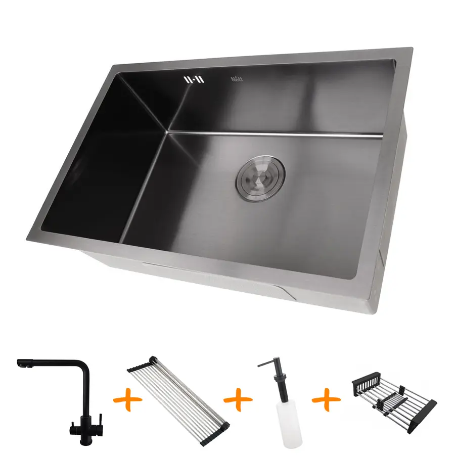 Комплект чорної кухонної мийки та змішувача з нержавіючої сталі NB-6845