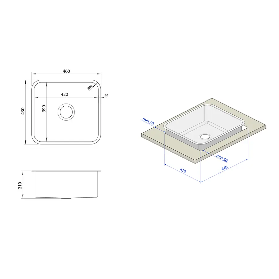 Золота мийка для кухні з нержавійки 45 см в стільницю Nett NG-4643
