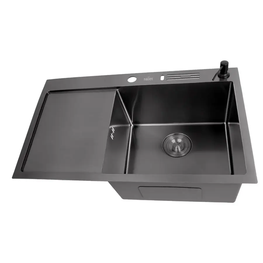 Чорна мийка на кухню з лівим крилом 1.5 мм нержавійка Nett NB-7848(L)