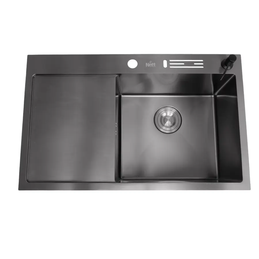 Чорна мийка на кухню з лівим крилом 1.5 мм нержавійка Nett NB-7848(L)