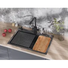 Чорна кухонна мийка з нержавійки 1.5 мм багатофункціональна Nett NB-7048