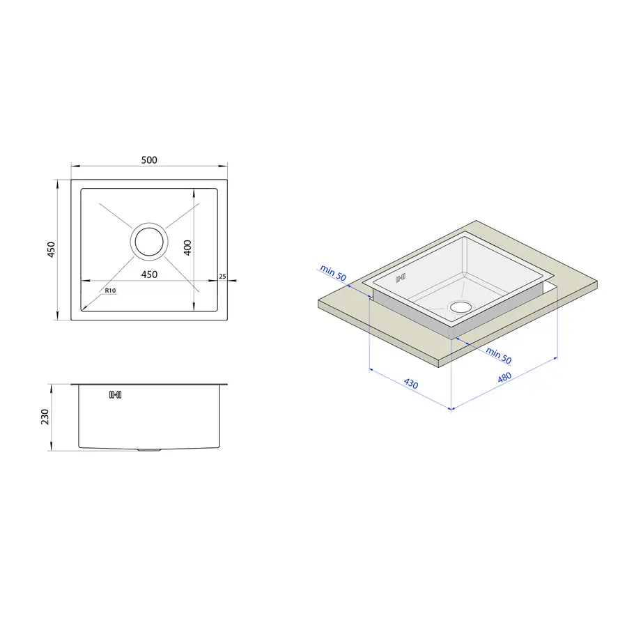 Чорна мийка для кухні с декором нержавіюча під стільницю Nett NВS-5045