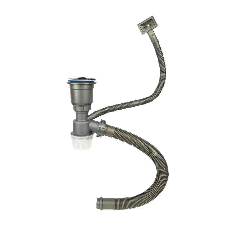 Чорний сифон для мийки на кухню з нержавійки з переливом колбою DKB-99