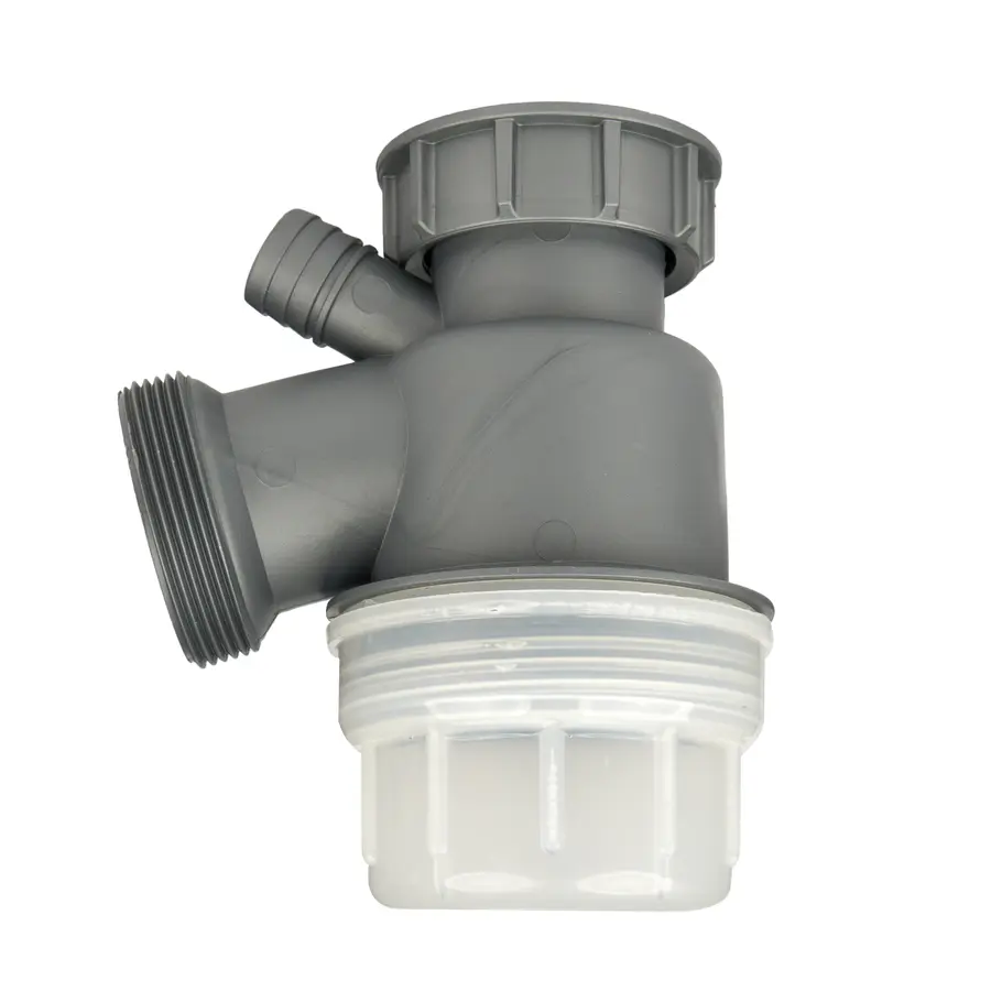 Чорний сифон для мийки на кухню з нержавійки з переливом колбою DKB-99