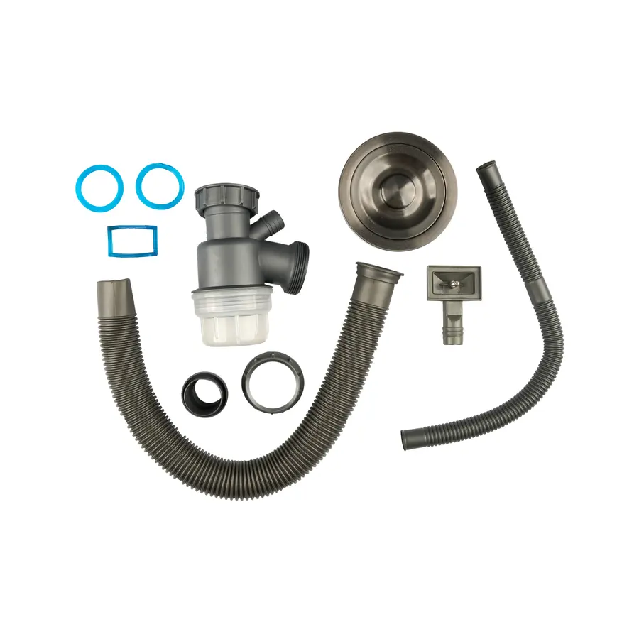 Чорний сифон для мийки на кухню з нержавійки з переливом колбою DKB-99