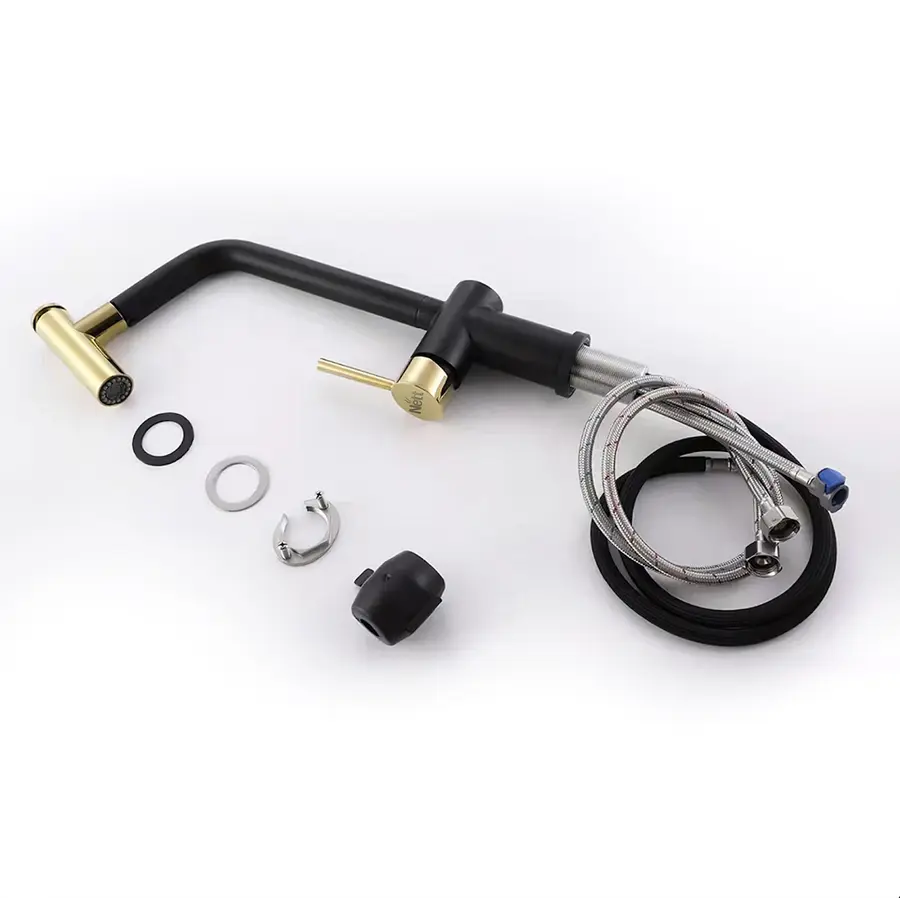 Золотий змішувач для кухні з висувним виливом Nett FG-44