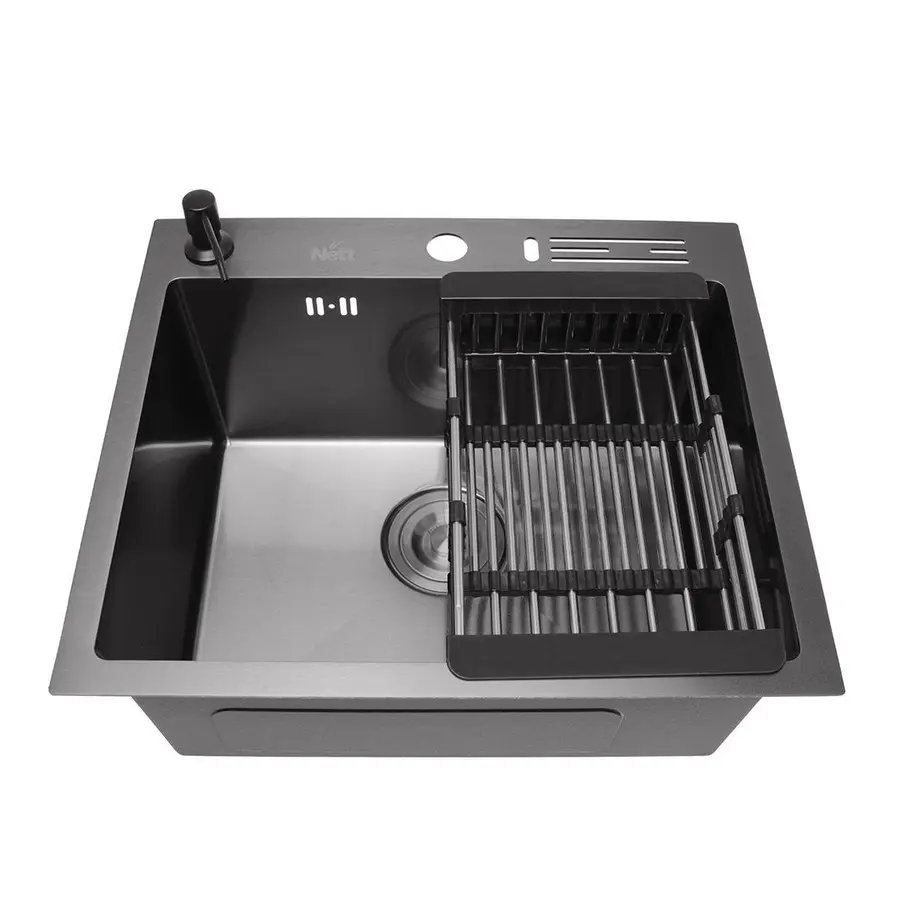 Чорна кухонна мийка 45 см накладна з нержавійки Nett NВ-5245
