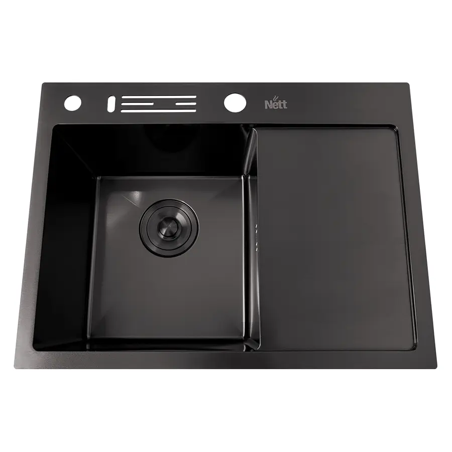 Чорна раковина на кухню з правим крилом Nett NB-6045(R)