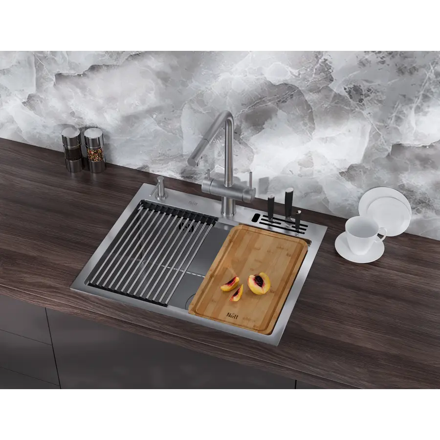 Мийка для кухні накладна з нержавійки кухонна станція Nett NS-5747
