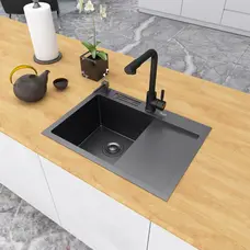 Чорна раковина на кухню з правим крилом Nett NB-6045(R)