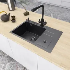 Чорна кухонна мийка з нержавійки з вбудованим смітником Nett NBM-7047