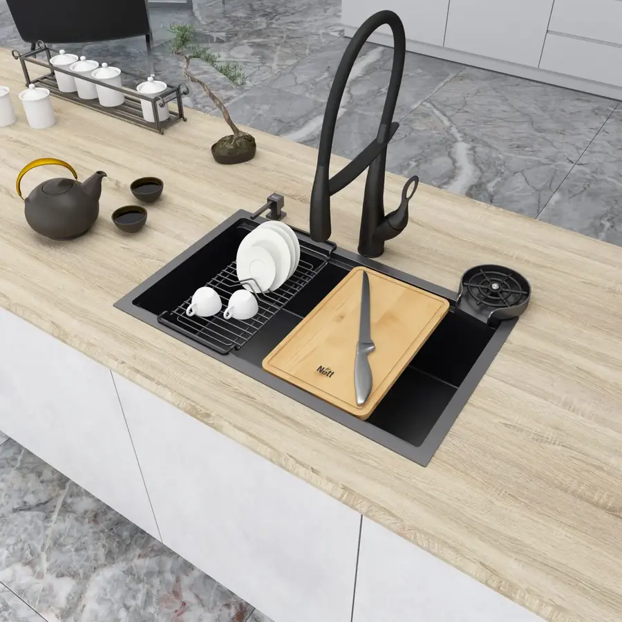 Чорна мийка під стільницю 1.5 мм багатофункціональна Nett NB-7042