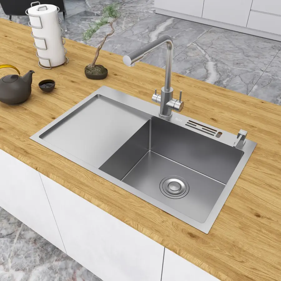 Мийка на кухню з нержавійки з лівим крилом 1.5 мм накладна Nett NS-7848(L)