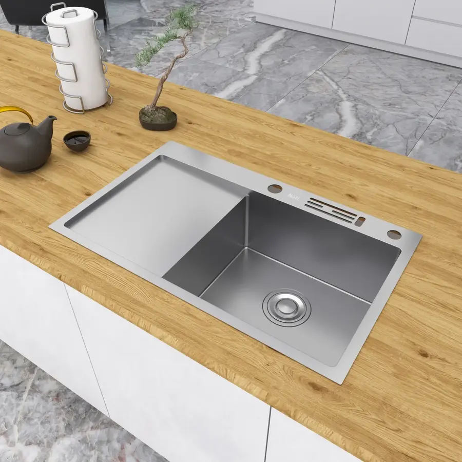 Мийка на кухню з нержавійки з лівим крилом 1.5 мм накладна Nett NS-7848(L)